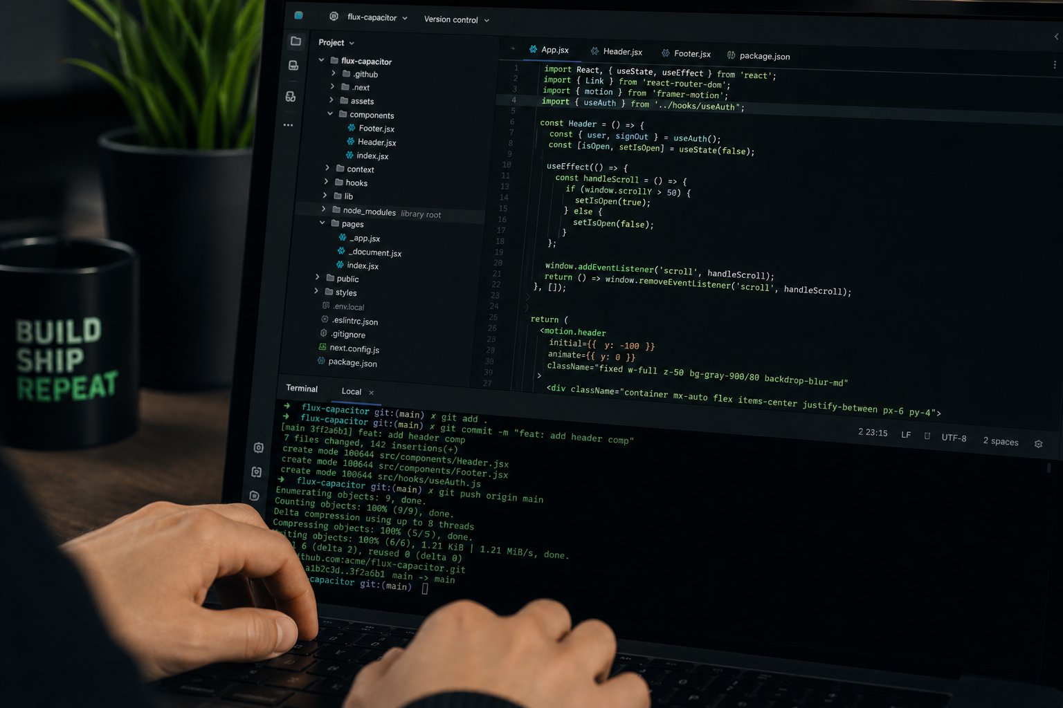 Code on terminal screen